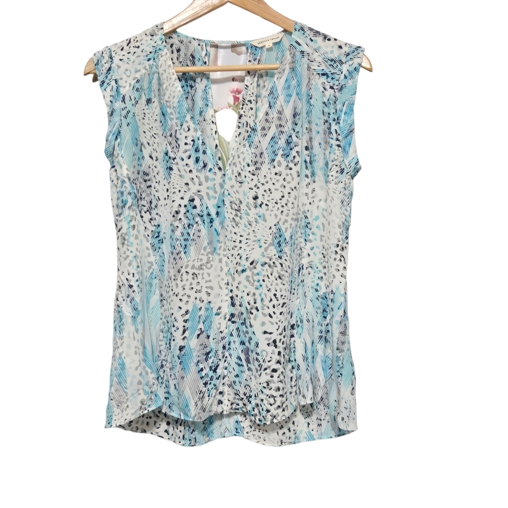 Rebecca Taylor Animal Print Blue Sleeveless Top. Size US 2